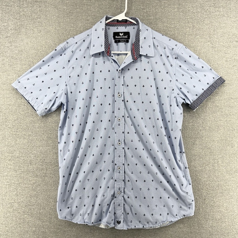 Butter Cloth Icy Cotton Regular Fit Shirt Men Large Blue Nautica Short Sleeve